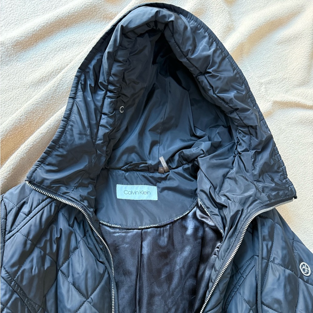 Calvin Klein Black Quilted Hooded Coat
